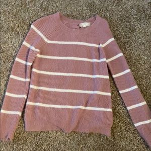 Pink sweater with white stripes